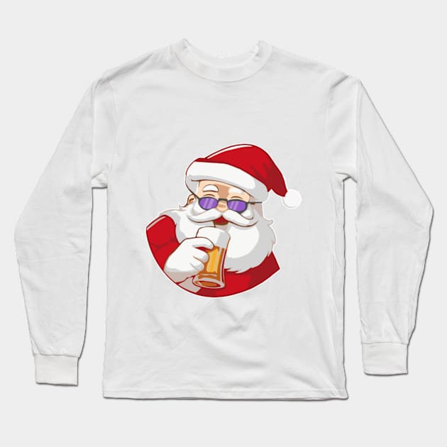 Santa Claus drinking beer Long Sleeve T-Shirt by IDesign23